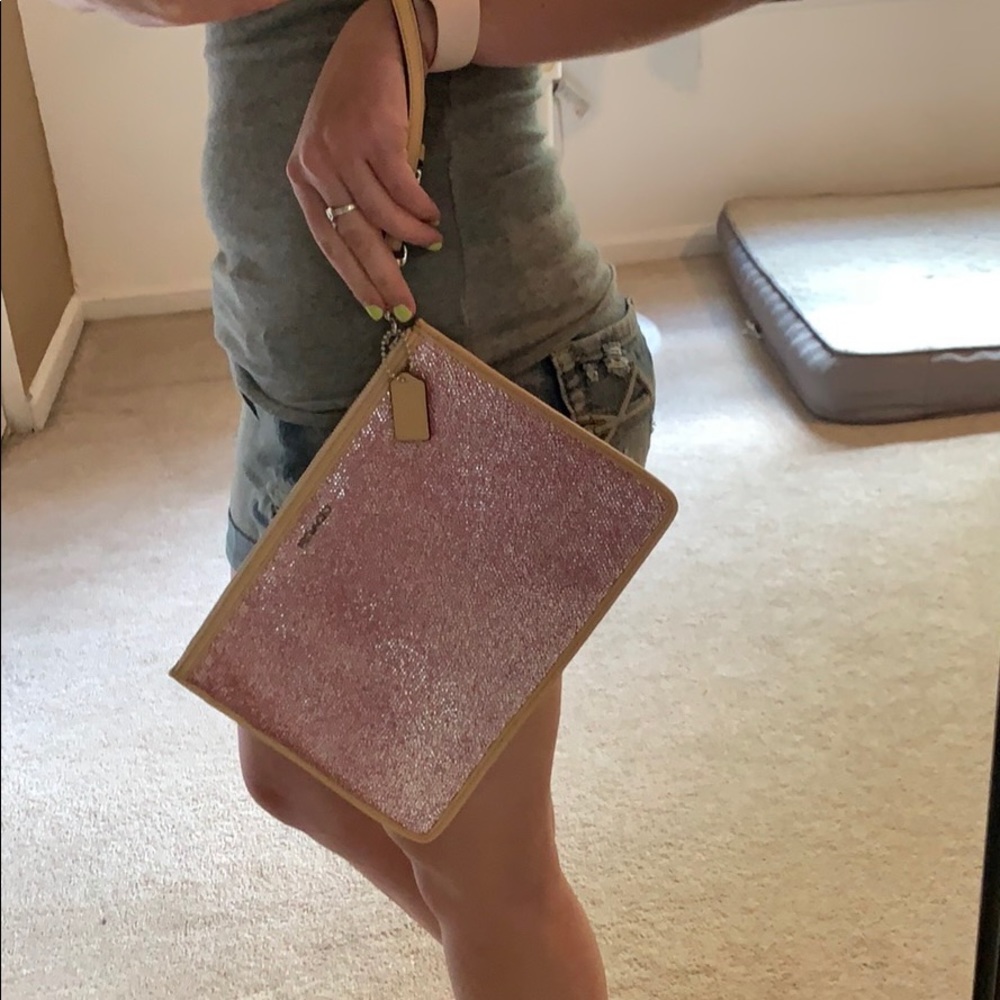 Coach Large Pink/Silver Metallic Wristlet